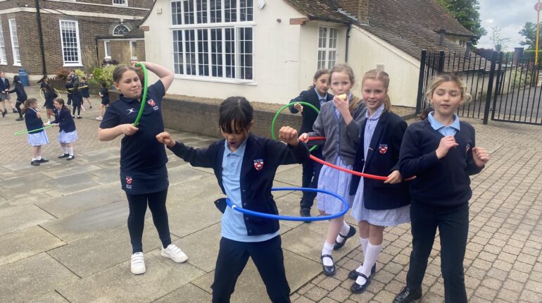 students using hoops